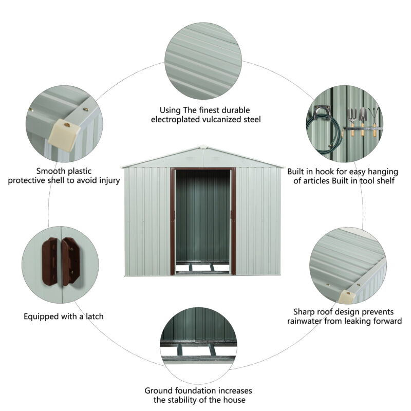 AENKYO 8ft x 4ft Outdoor Storage Shed,Galvanized Steel Storage Cabinet with Lockable Door for Backyard, Patio, Lawn-White - Image 7
