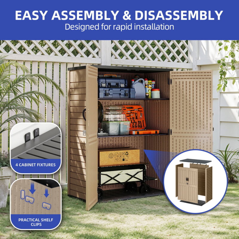 Uforic Outdoor Storage Shed, 59 Cu Ft Tool Shed Ideal for Garden, Garage & Patio, Lockable Door, Brown - Image 4