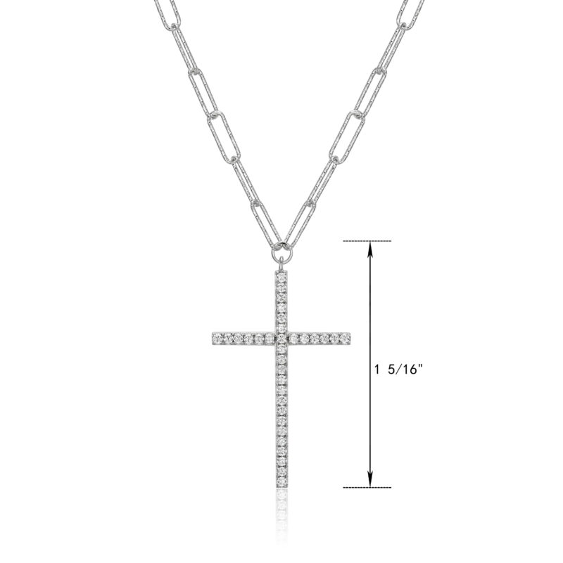 Forever Facets CZ Cross Paperclip Necklace Hand Set in Sterling Silver, 18" + 2" Extension - Image 4