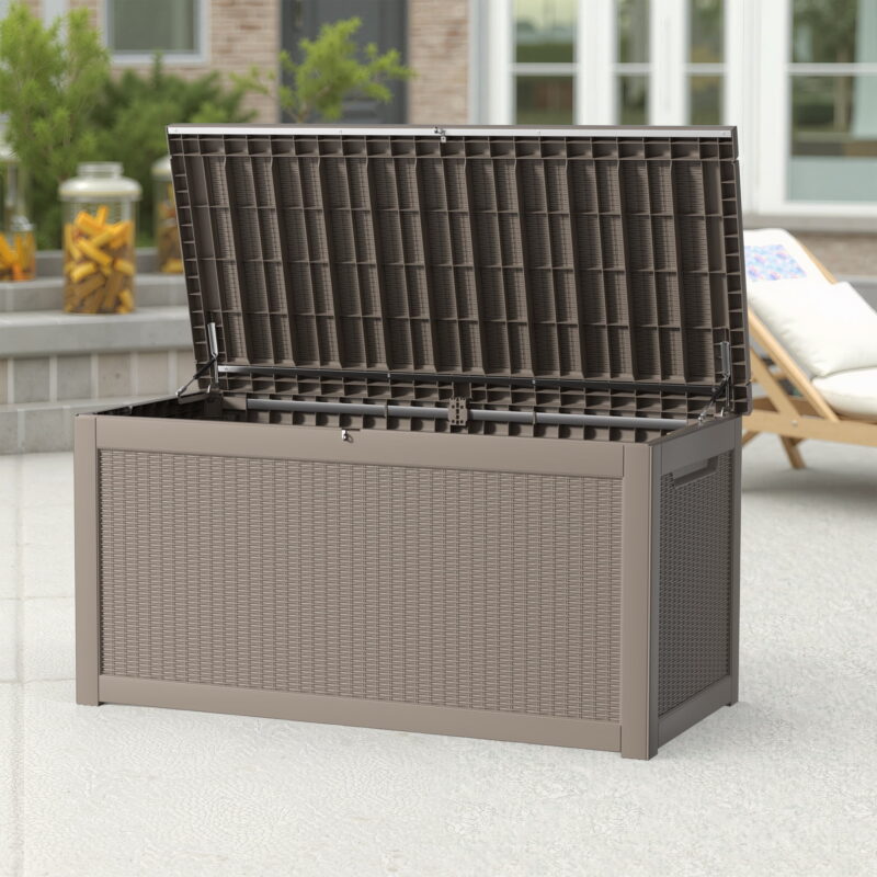MAYEERTY 260 Gallon Outdoor Deck Box, Large Capacity Storage Box for Patio Furniture Cushions, Pillow with Wheels, Light Brown - Image 5
