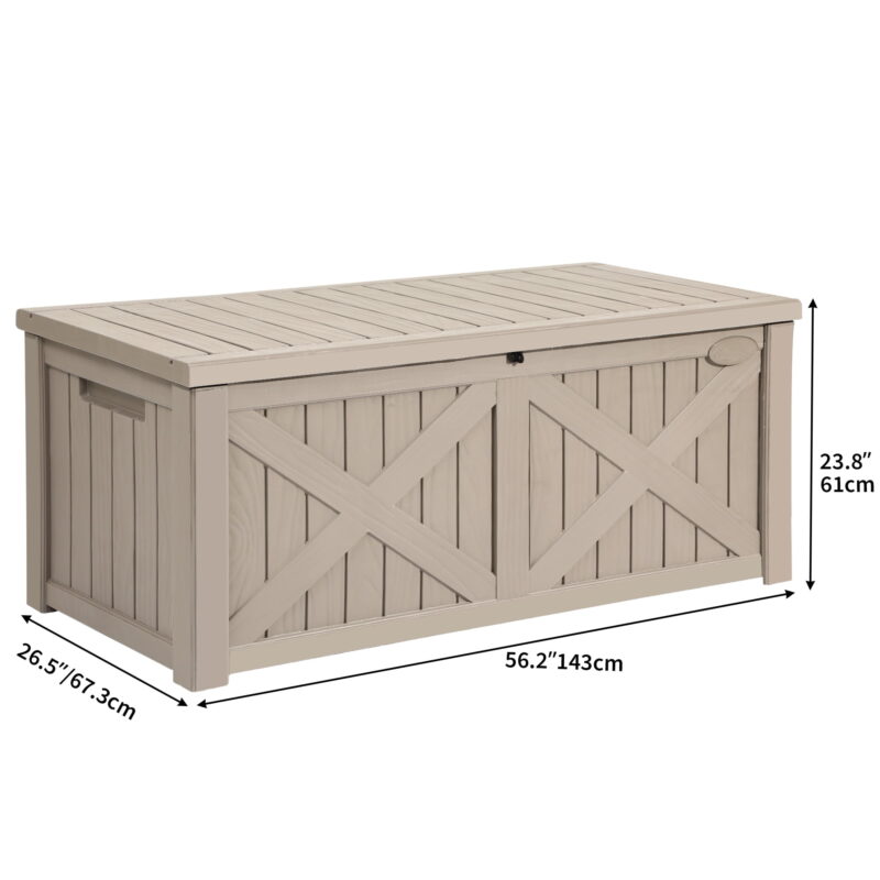 Dextrus Outdoor Waterproof 120 Gallon Resin Deck Box, Light Brown, Large Capacity - Image 2
