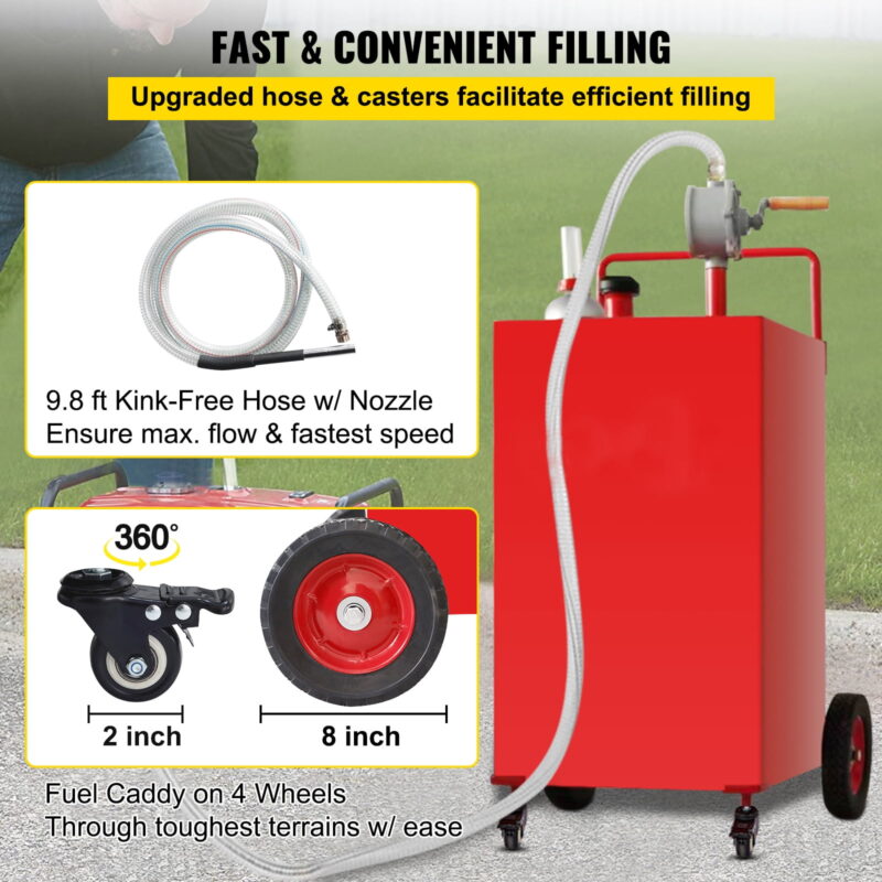 SKYSHALO, 30 Gallon Gasoline Diesel Fuel Container Manuel Transfer Pump Red - Image 7