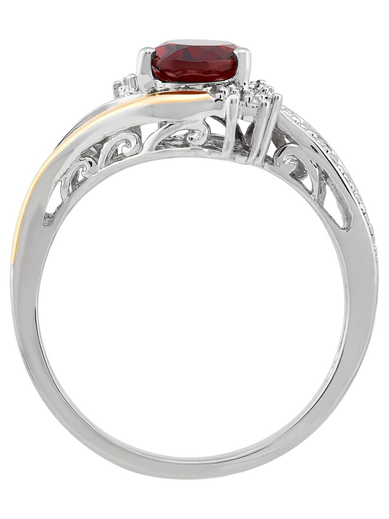 Brilliance Fine Jewelry Red Garnet Diamond Accent Ring in Sterling Silver and 10K Yellow Gold - Image 4