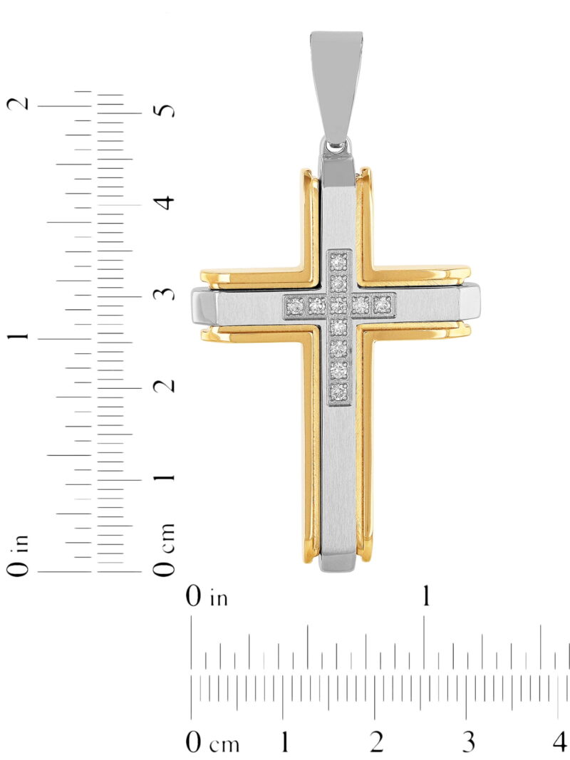 Brilliance Fine Jewelry Mens 1/4 ctw Lab-Grown Diamond Two-Tone Stainless Steel Cross Pendant Necklace - Image 4