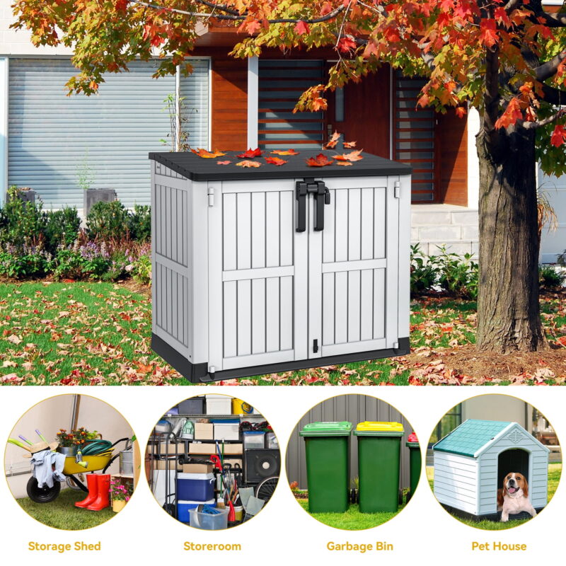 Uforic 36 Cu Ft All-weather Tool Cabinet with Air Vent, Lockable Doors & Lift-Up Roof, Light Gray - Image 3
