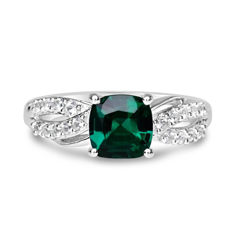 Jay Heart Designs 925 Sterling Silver Created Emerald and Created White Sapphire Ring - Image 3