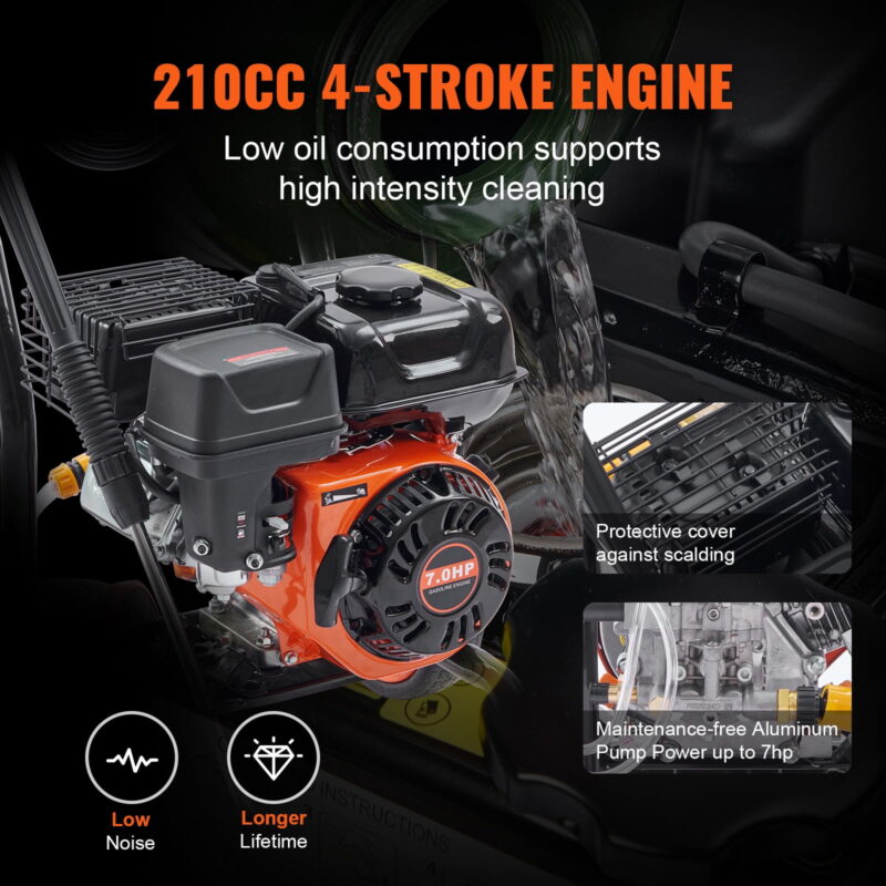 KFFKFF 3400 PSI 2.6 GPM Gas Pressure Washer w/26 ft High Pressure Hose 5 Nozzles Gas Powered Washer - Image 4