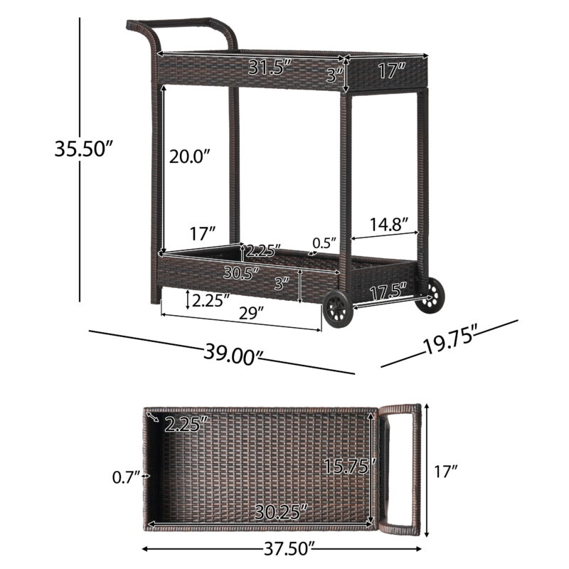 Wicker Brown Bar Cart - Image 3