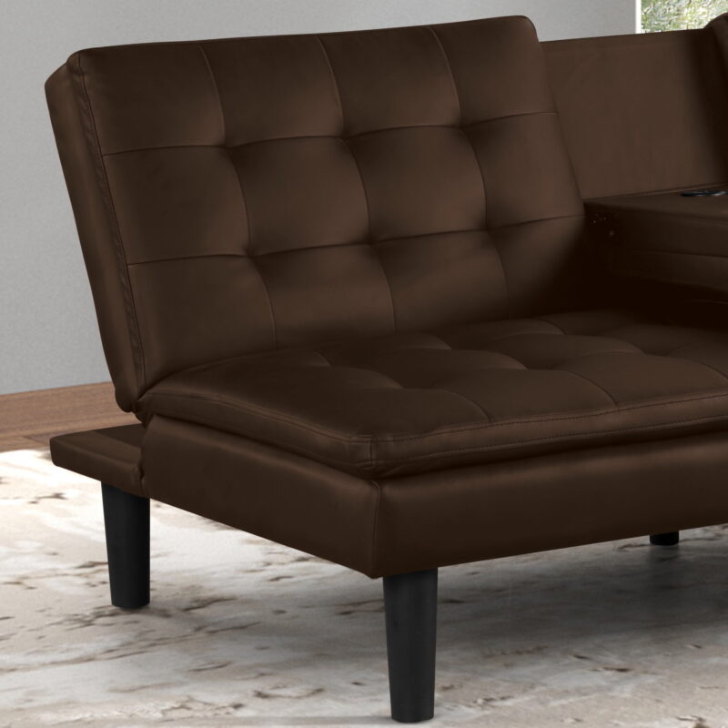 Furniture of America Canu Upholstered Convertible Twin Futon Daybed with USB Port, Brown - Image 5