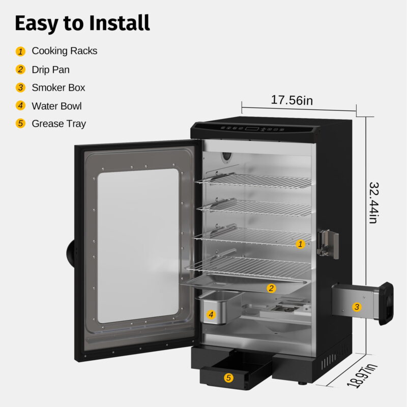EAST OAK Updated 30" 725 Sq inches Electric Smoker Portable with Glass Door Black - Image 2