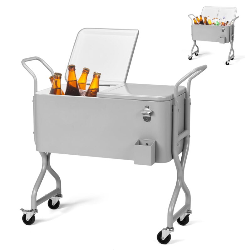 80-Quart Outdoor Beverage Rolling Cooler for Backyard Deck Patio with Wheels - Image 2