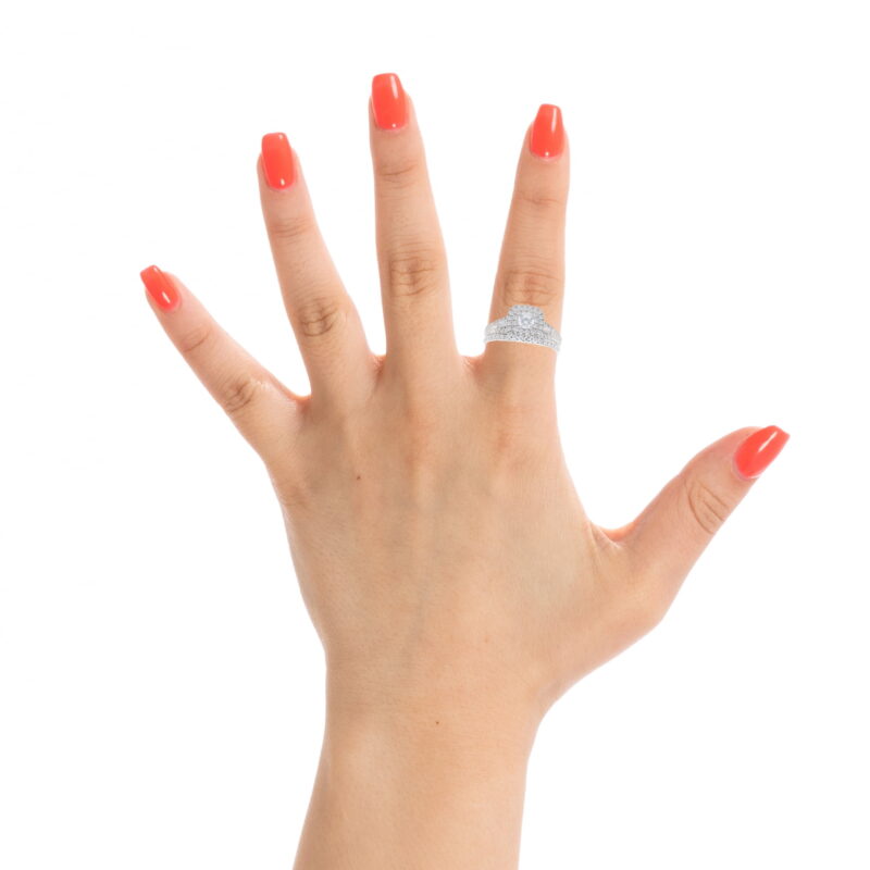 Brilliance Fine Jewelry Round 1 Carat Lab Grown Diamond Halo Bridal Ring Set in Sterling Silver - Image 4