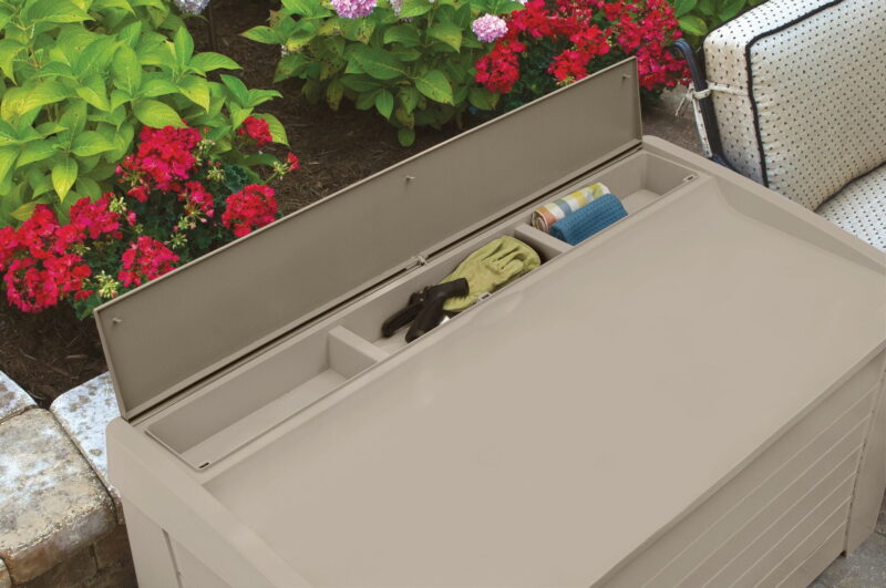 Suncast 127 Gal Outdoor Patio Storage Deck Box/Seat, Resin, Taupe, 54.5" D x 27" H x 28" W 35 lbs. - Image 2