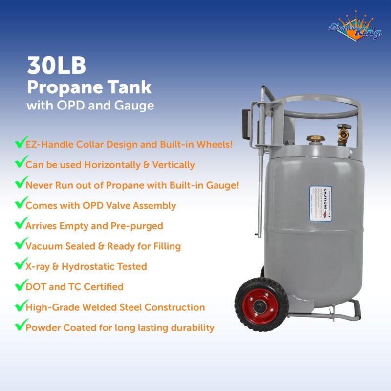 Flame King YSN30HOG Horizontal & Vertical Propane Cylinder with Premium OPD & Built-in Gauge, Gray - Image 4