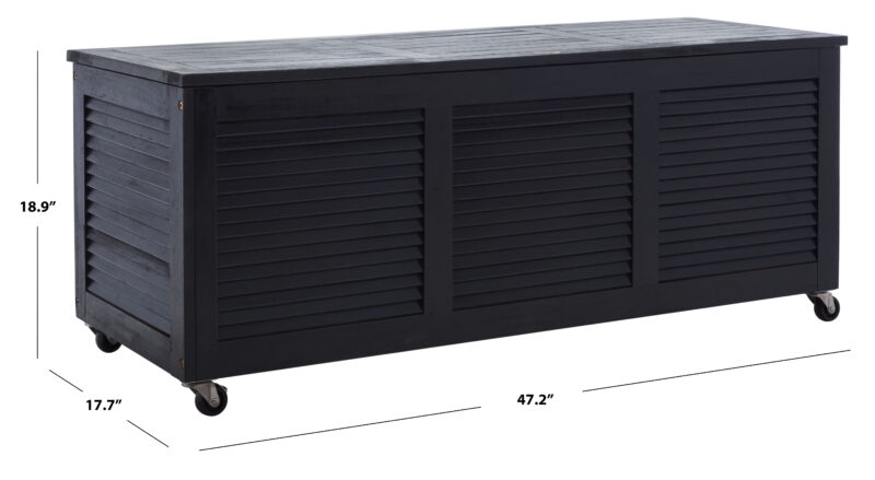 Safavieh PAT Collection Outdoor Wheels 76 Gallons Wood Deck Box, Black - Image 3