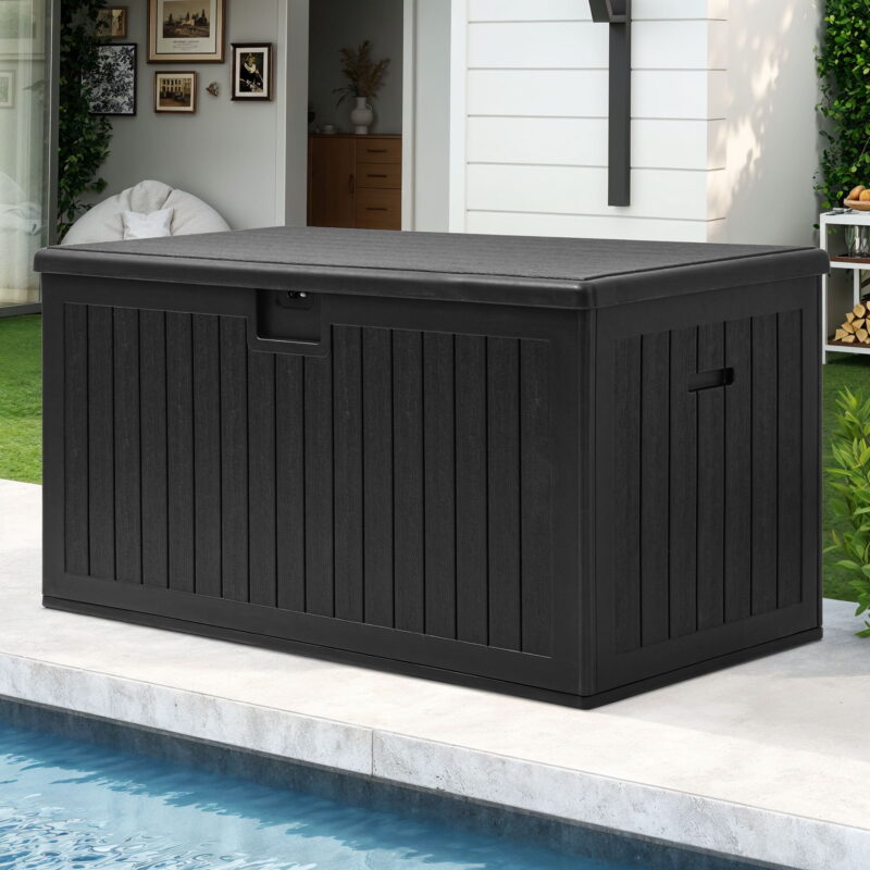 Uforic 150 Gallon Large Outdoor Deck Box, Double-Wall Resin Storage Box with Side Handles, Waterproof & Lockable,Black - Image 2