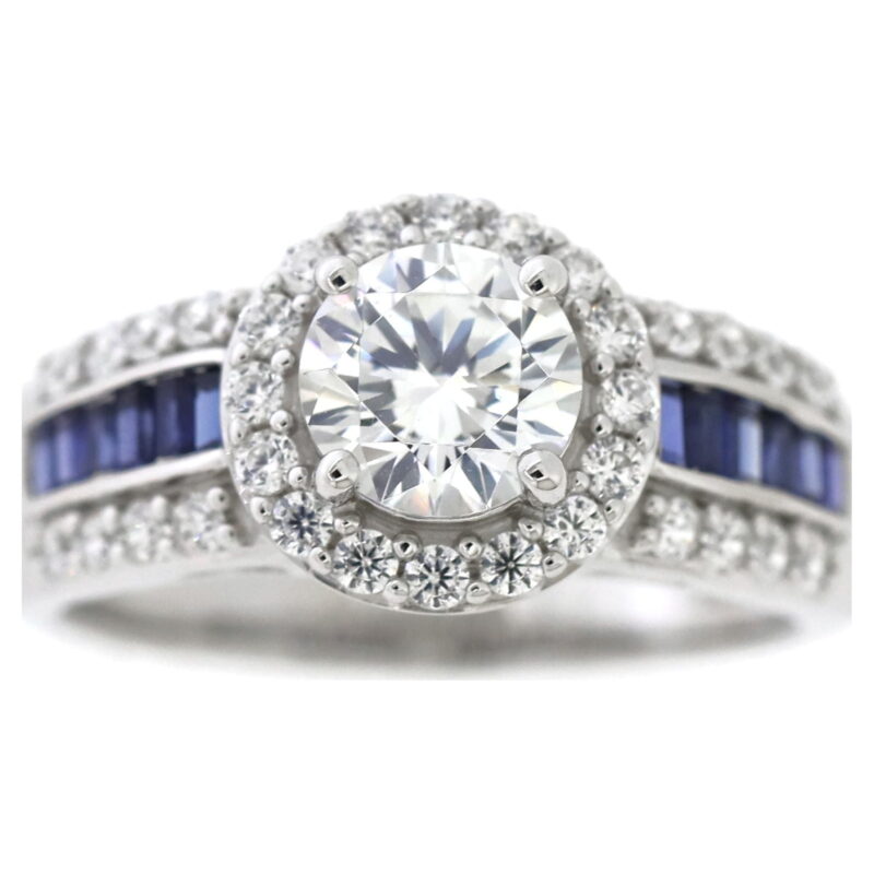 Brilliance 925 Sterling Silver Simulated White Diamond with Created Sapphire accent Bridal Engagement Ring Set - Image 4