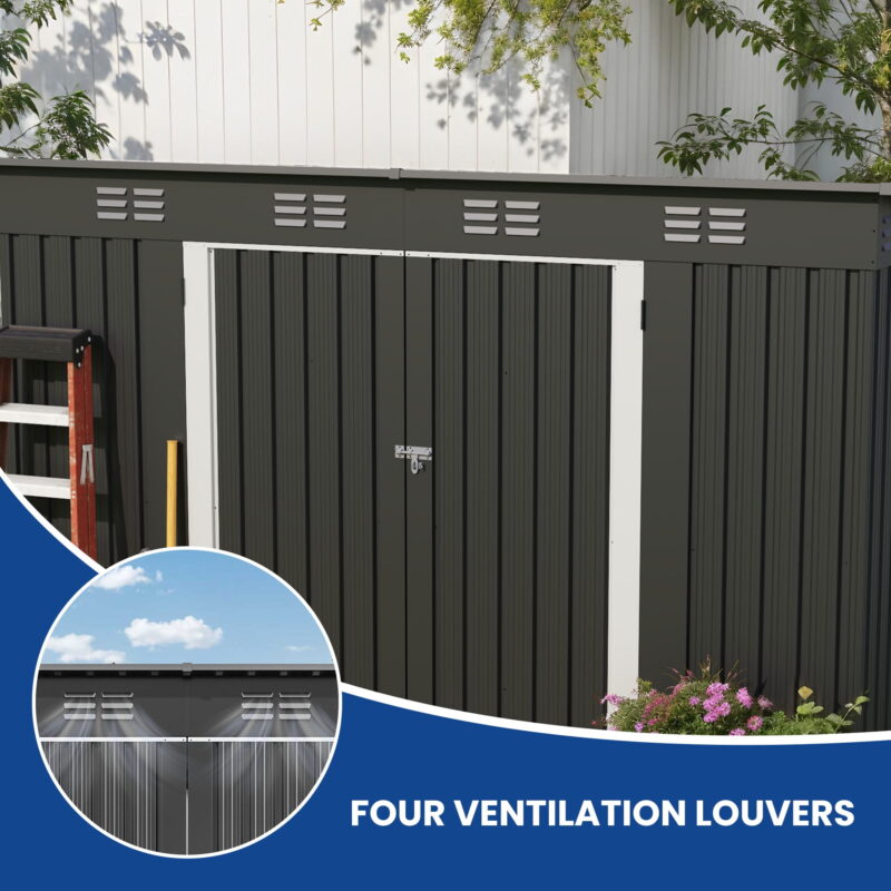 Uforic Oversized Steel Storage Shed with Ventilation, Lockable Doors, and Sloped Roof for Outdoor, Dark Gray - Image 4