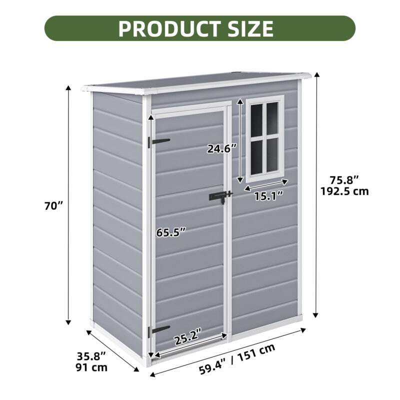 Uforic Resin Outdoor Storage Shed, 5x3 FT with Floor All-Weather Resin Storage Shed with Lockable Door & Window, Waterproof - Image 2
