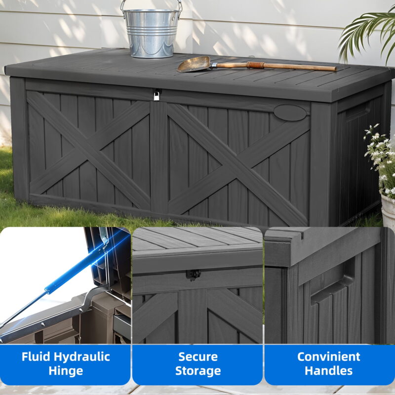 Uforic 120 Gallon Large Outdoor Deck Box, Outdoor Resin Storage Boxes  with X-Shaped Front ,Waterproof & Lockable,Dark Gray - Image 3