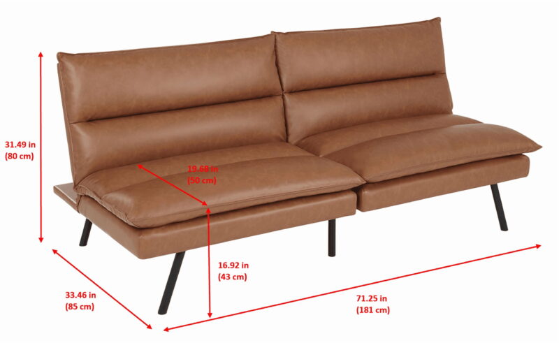 Mainstays Pillow Top 71.25" Futon, Camel Faux Leather - Image 3