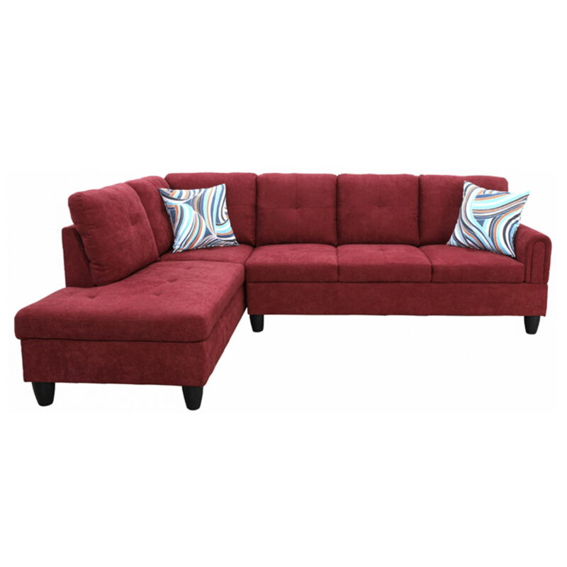 Hommoo Modern Flannel Living Room Furniture Sets Sectional Couches and Sofas, L-Shaped Sectional Couch Sofa, Red(No Ottoman) - Image 6