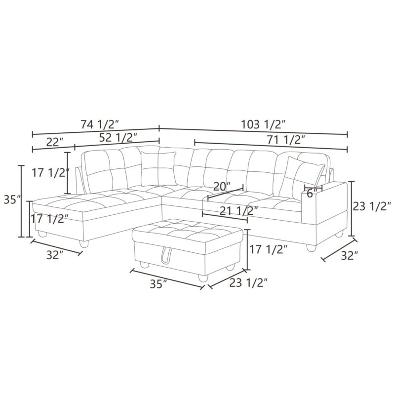 Hommoo 4 Seat Living Room Furniture Sets, Faux Leather Sectional Sofa, Modern L-Shaped Couches and Sofas Set for Home, Black(No Ottomans) - Image 5