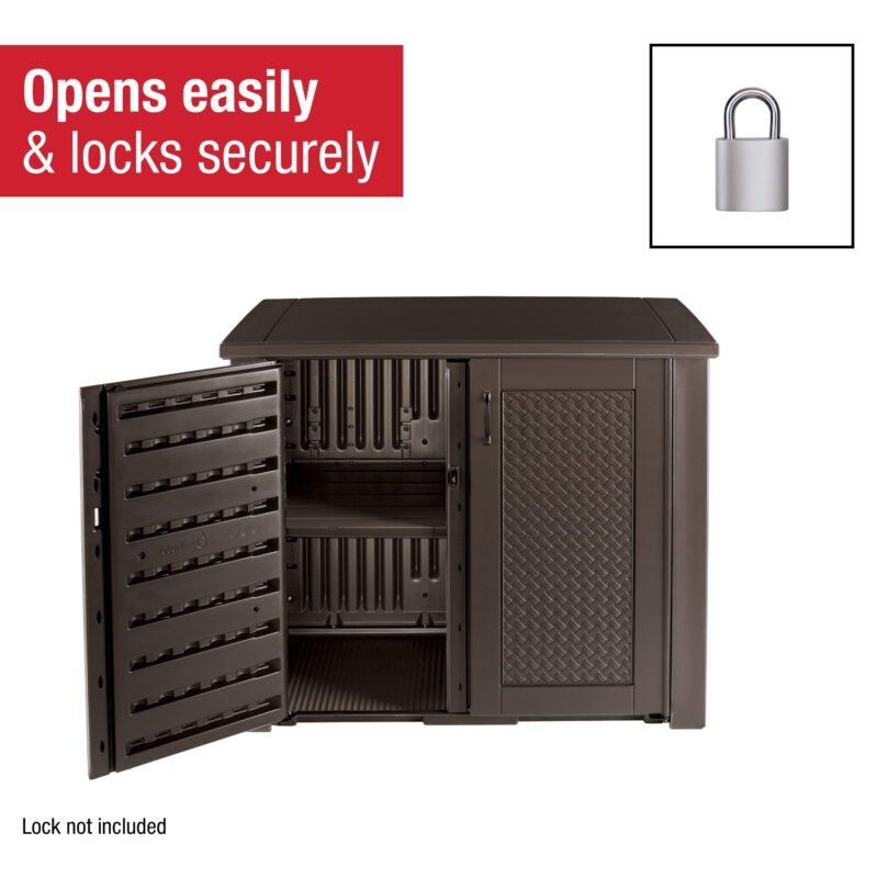 Rubbermaid Patio Chic Outdoor Resin Storage Cabinet, 123 Gallons, Dark Teak - Image 3