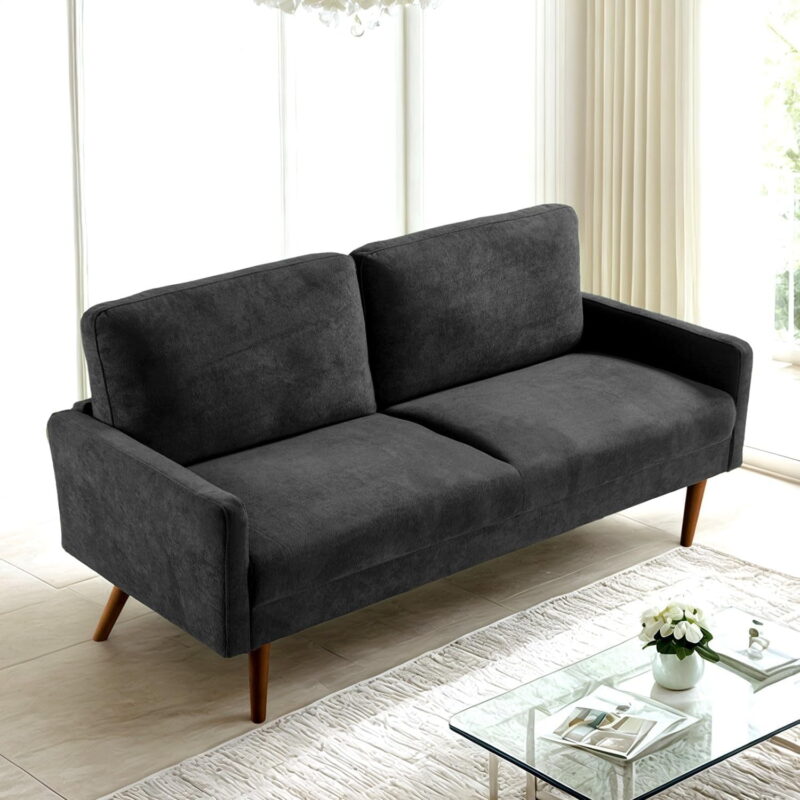 US Pride Furniture 67 in. Wide Square Arm Velvet Modern Rectangle Sofa in Black - Image 4