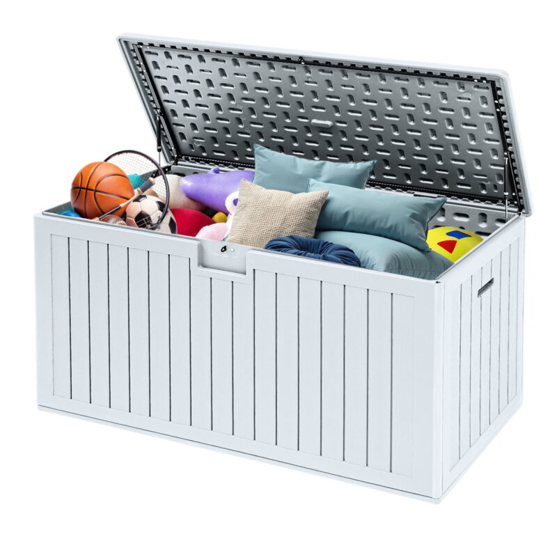 Uforic 180 Gallon Extra Large Outdoor Deck Box, Double-Wall Resin Storage Box with Flexible Divider, Lockable,‎Weatherproof,White - Image 6