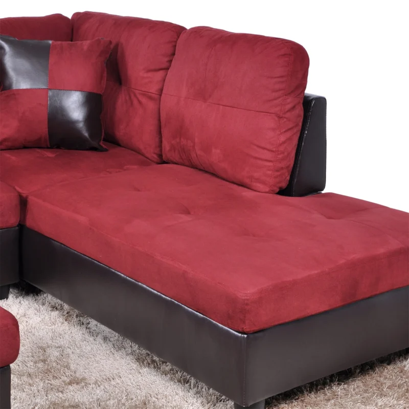 Hommoo Flannel and PVC Living Room Furniture Sets, L Shaped Couches and Sofas, Modern Sectional Sofa for Home & Office, Red(No Ottomans) - Image 6
