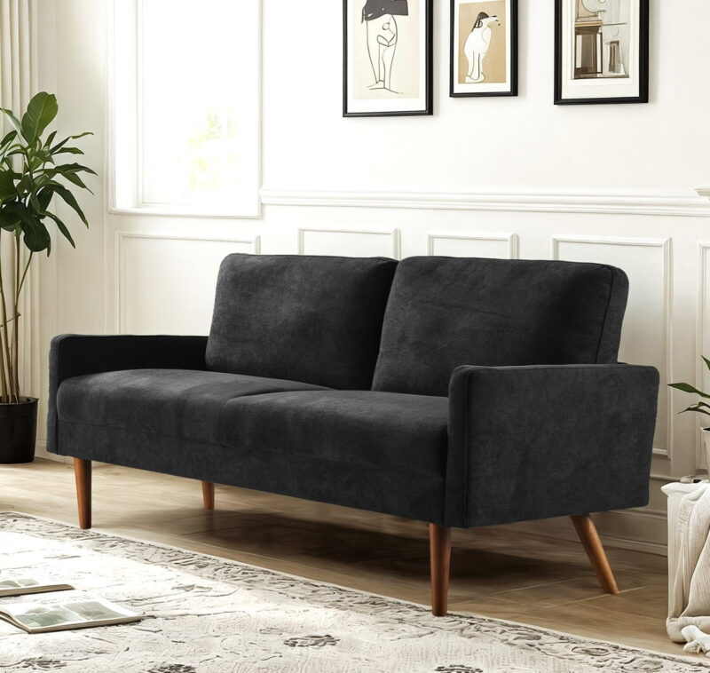 US Pride Furniture 67 in. Wide Square Arm Velvet Modern Rectangle Sofa in Black - Image 3