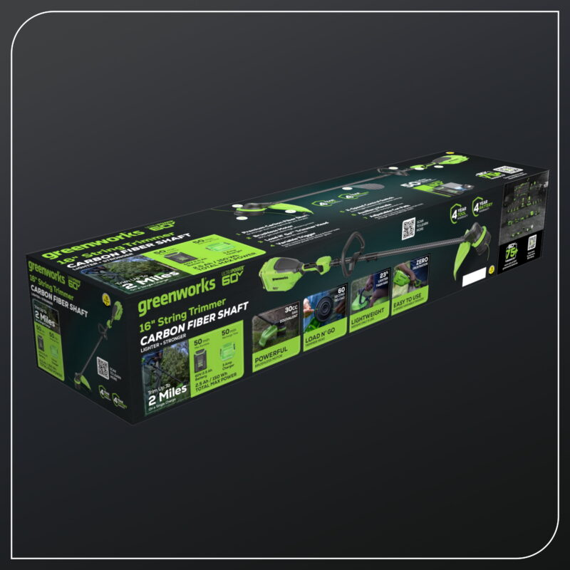 Greenworks 60V 16" Carbon Fiber Shaft String Trimmer with (1) 2.5 Ah Battery & 3A Charger 2136502 - Image 3