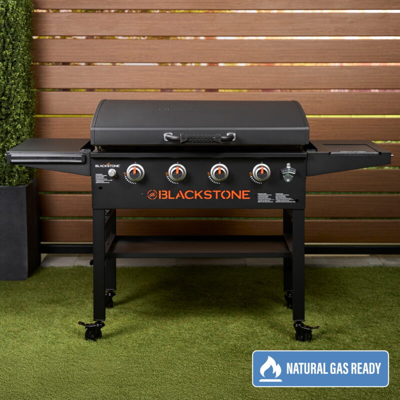 Blackstone Original 4-Burner 36" Natural Gas Omnivore Outdoor Griddle with Hood and Folding Side Shelves - Image 2