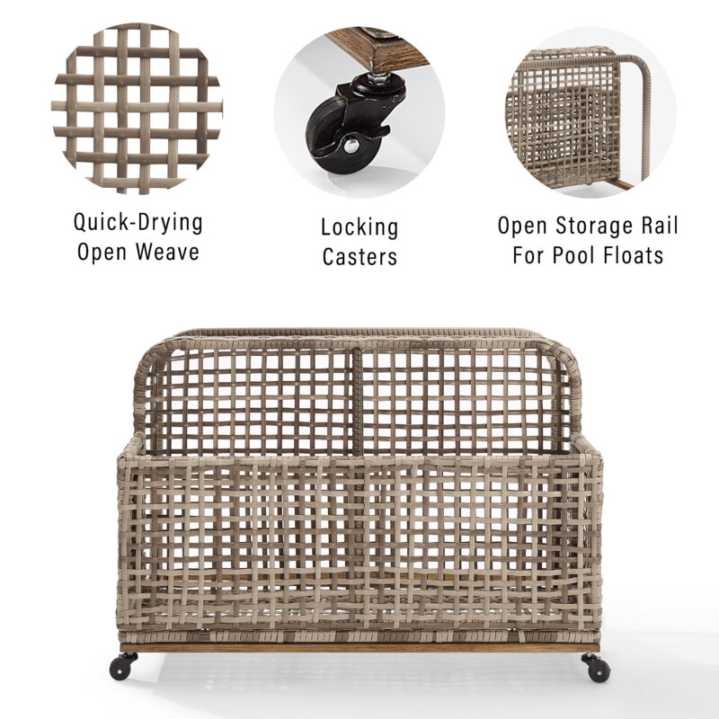 Crosley Furniture Ridley Wicker Outdoor Storage Pool Caddy for Toys, Floats, Patio Furniture Cushions - Image 4