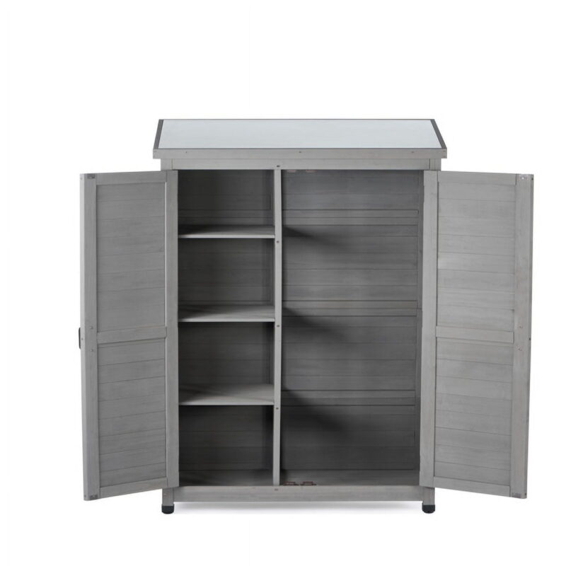 Outdoor Storage Cabinet and Metal Top,Garden Storage Shed,Outdoor 68 Inches Wood Tall Shed for Yard and Patio - Image 5