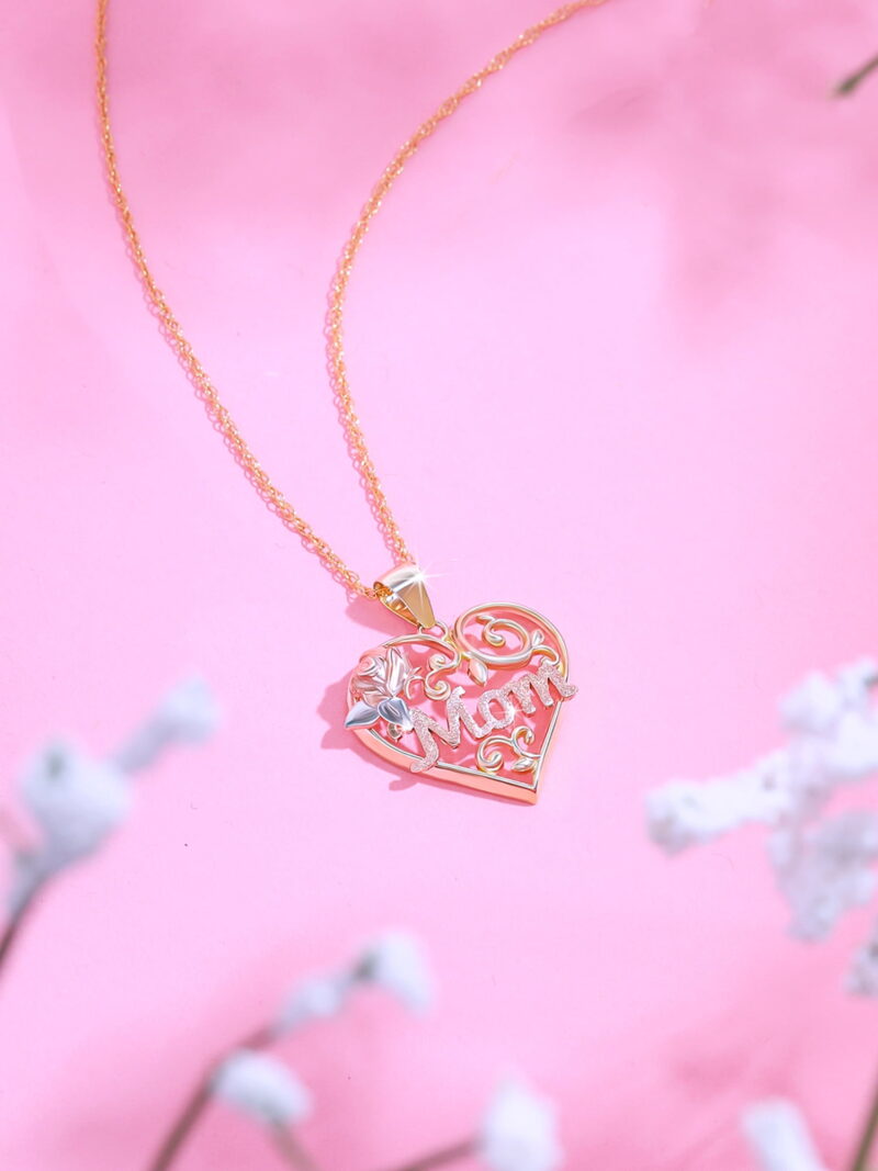 Brilliance Fine Jewelry Women's 10kt Gold Filigree Mom Heart Pendant, 18" - Image 6