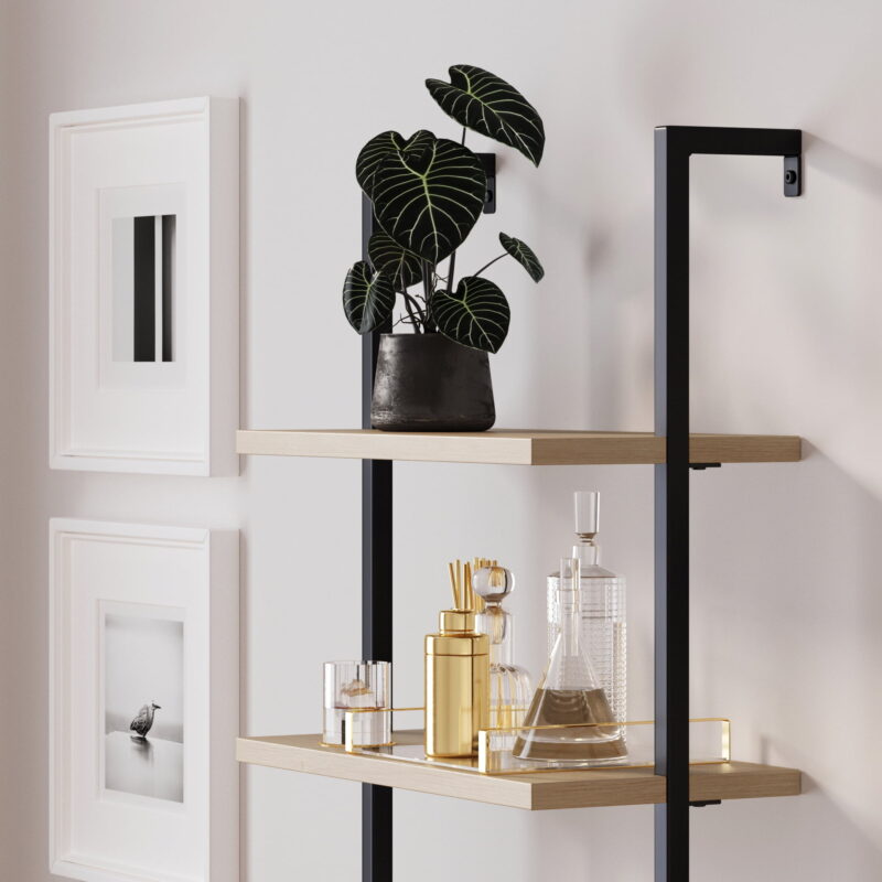 Nathan James Theo Open Shelf Bookcase with Rattan Drawers in Light Oak Wood and Matte Black Frame - Image 6