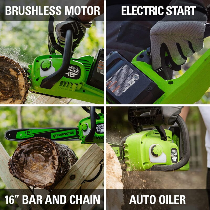 Greenworks 48V (2x24V) 16" Brushless Chainsaw + (2) 4Ah USB Batteries & Dual Port Charger 2018002 - Image 6
