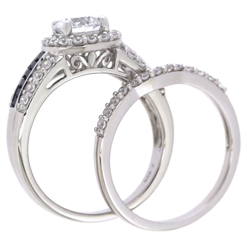 Brilliance 925 Sterling Silver Simulated White Diamond with Created Sapphire accent Bridal Engagement Ring Set - Image 5