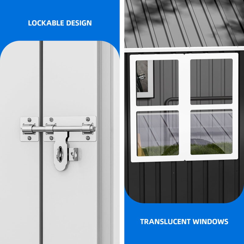 Uforic 10' x 8' Outdoor Storage Shed, Waterproof Metal Shed with Windows, Lockable Doors Gray/White - Image 4