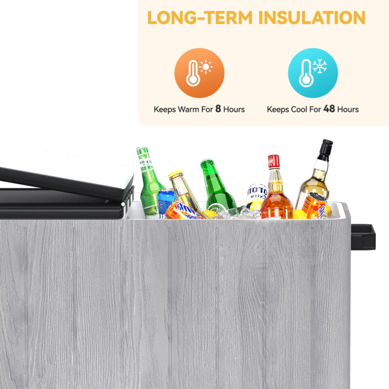 Uforic 80 Quart Rolling Cooler Cart, Outdoor Portable Beverage Ice Chest Cart, with Bottle Opener, Drain & Bottom Tray, Gray - Image 7