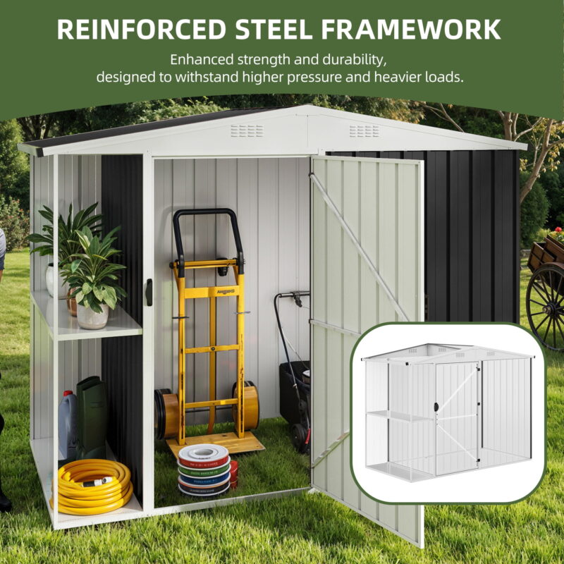 Uforic 8x4 FT Outdoor Metal Storage Shed with Shelves, Lockable Tool Cabinet for Garden (Black) - Image 5