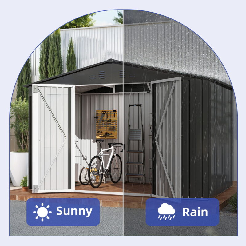 Uforic 9'x6' Outdoor Storage Shed,Metal Tool Storage Sheds w/Windows,Locking System for Garden Patio,Dark Gray - Image 5