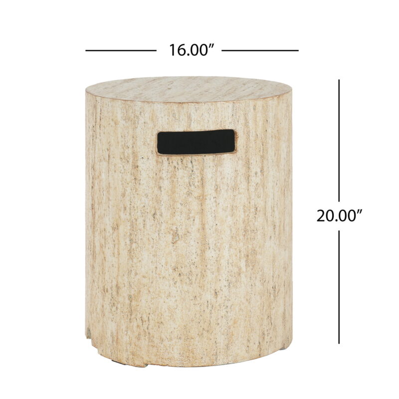 Christopher Knight Home Outdoor Round Propane Tank Cover, Lightweight Concrete Side Table, Travertine Beige - Image 3