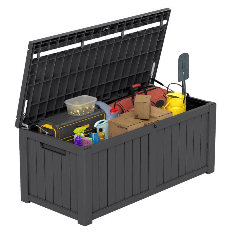 Uforic 120 Gallon Large Resin Deck Box, Outdoor Storage Box, Patio Big Container Box, Waterproof, Lockable, Dark Grey - Image 3