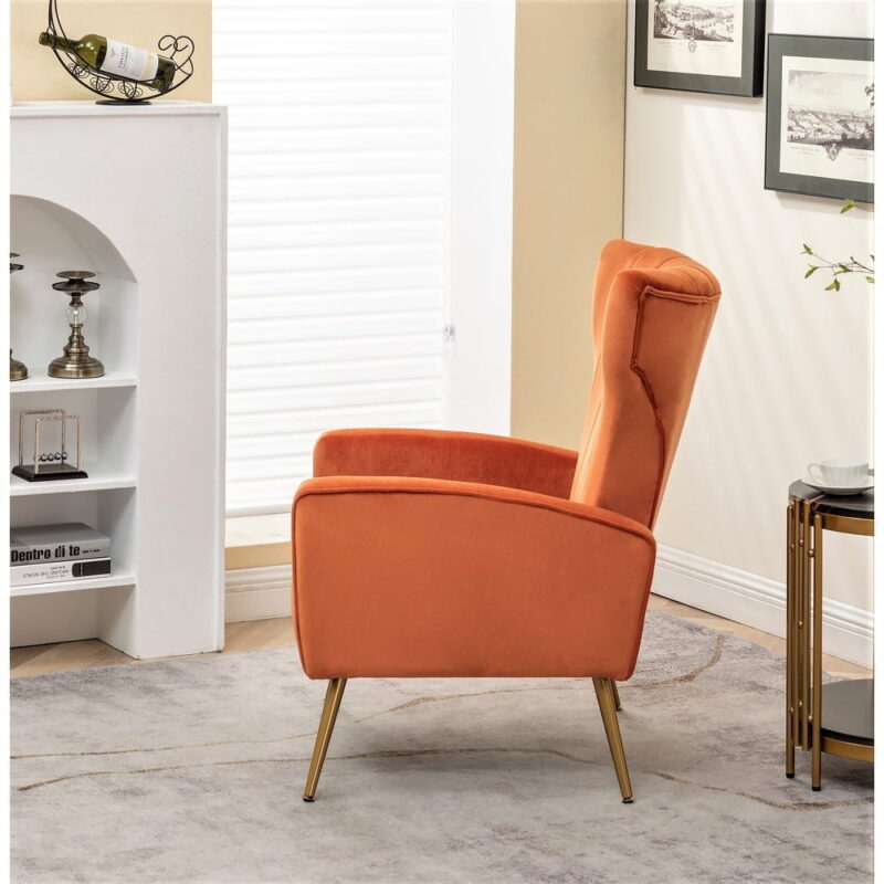 US Pride Furniture Kaleigh 27.56"W Velvet Sofa Chair with Metal Legs, Orange Red - Image 5