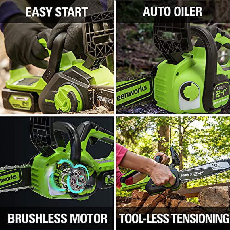 Greenworks 24V 12" Brushless Chainsaw + 4.0 Ah Battery and Charger 2016602 - Image 4