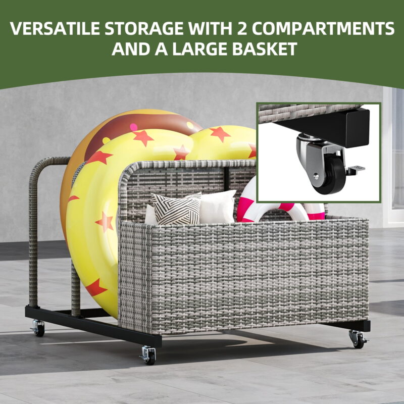 Uforic Outdoor Rattan Wicker Storage Cabinet, Rolling Organizer for Poolside, Patio, and Backyard, Gray - Image 3