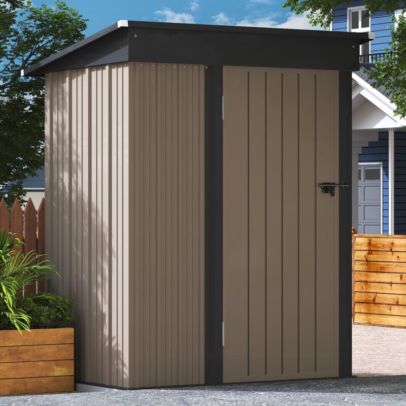 LACOO 3 x 5 ft. Patio Steel Storage Lockable Shed for Backyard, Mental Outdoor Storage Shed for Garden with Groove Roof, Brown - Image 6